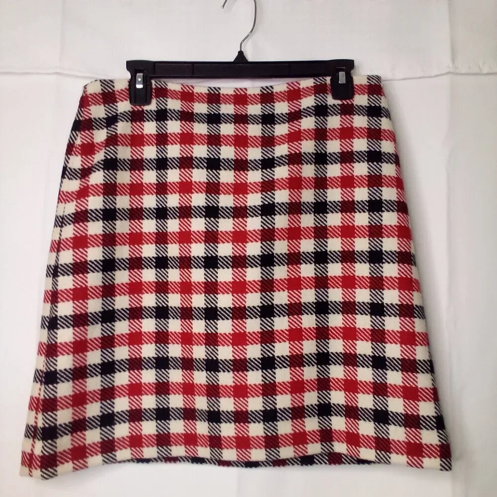 Talbots Skirt Women 8P 8 Petite Classic Wool Blend Plaid Red Black